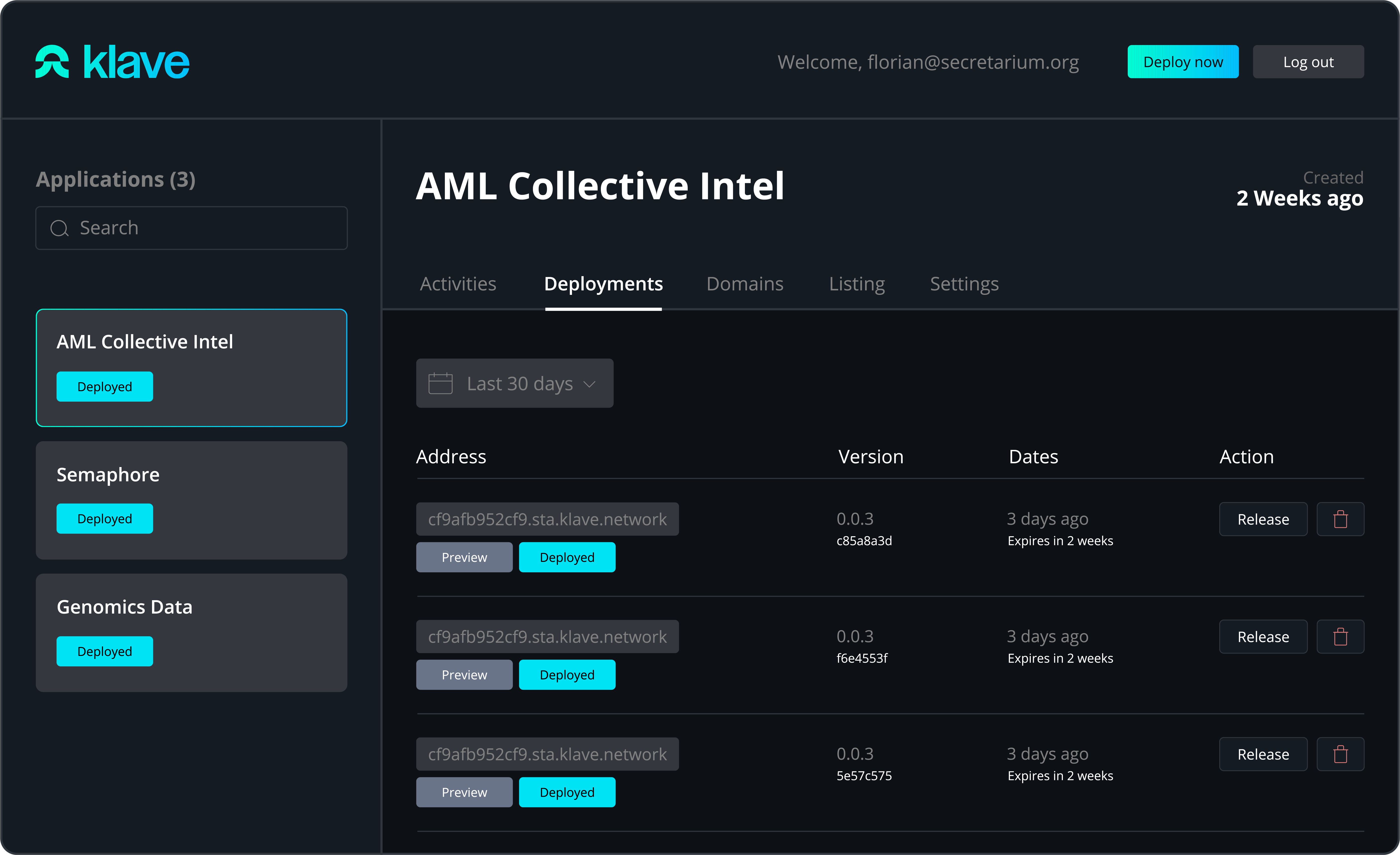 klave ui dashboard